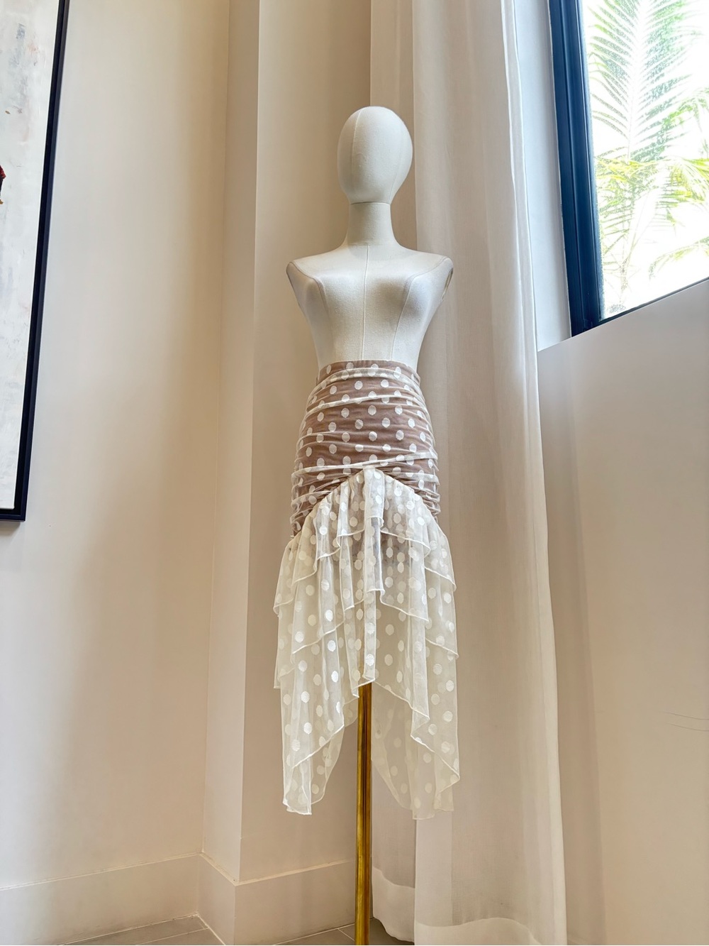 Majorelle Revolve Polka Dot Ruched Asymmetrical Ruffle Midi Skirt - Picture 2 of 7